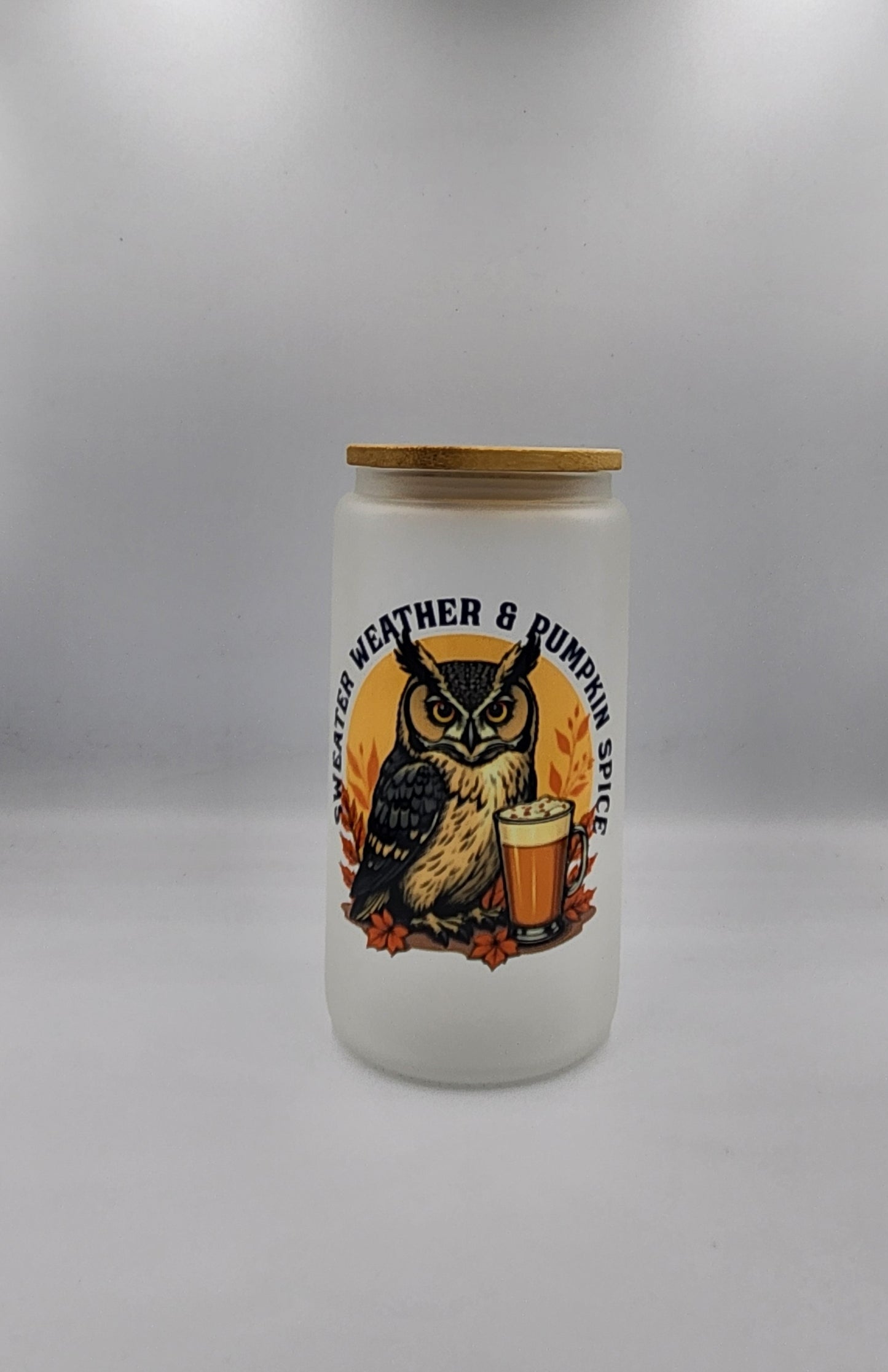 Fall Themed 16oz Glass Jar Tumbler