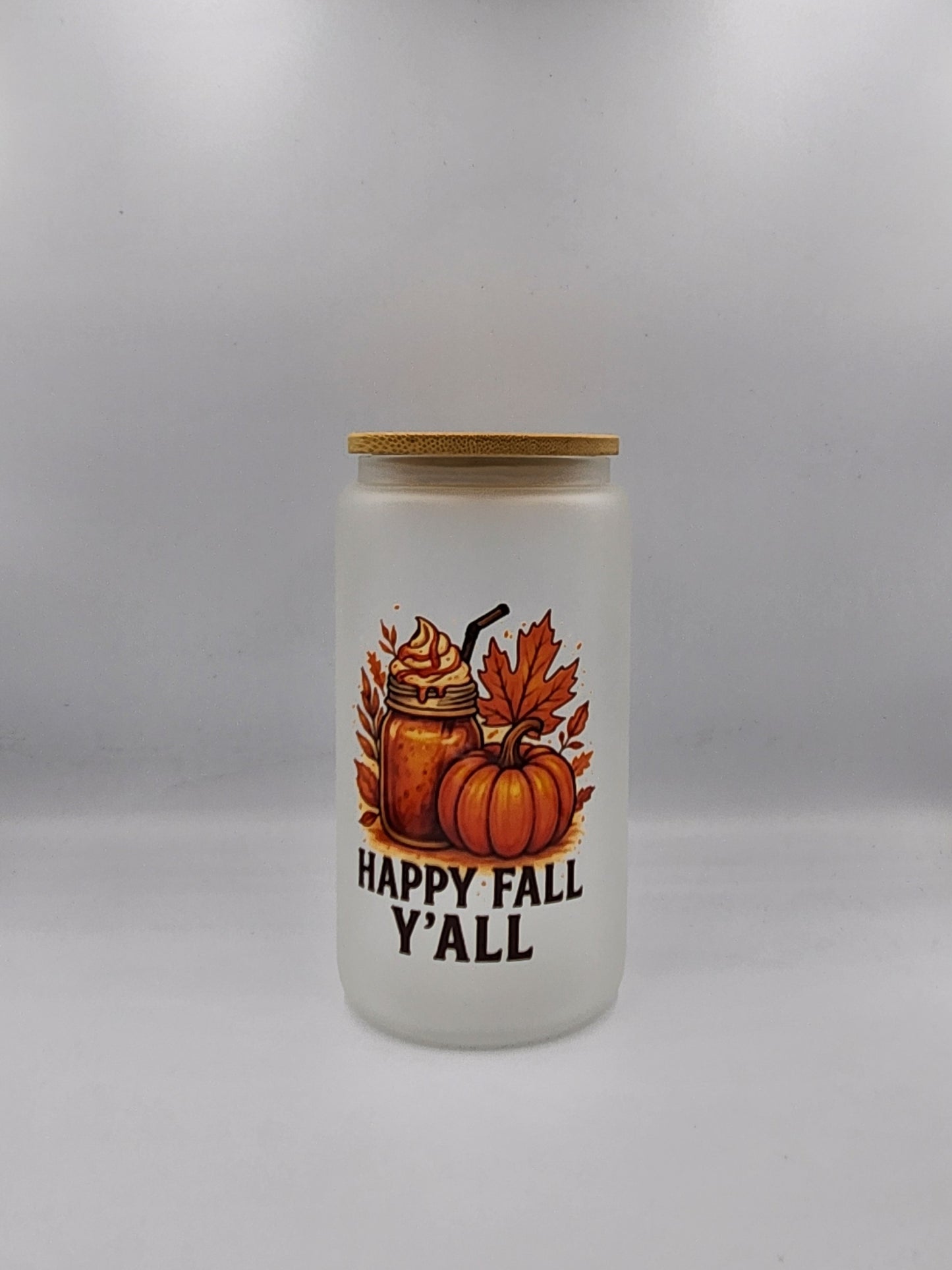 Fall Themed 16oz Glass Jar Tumbler