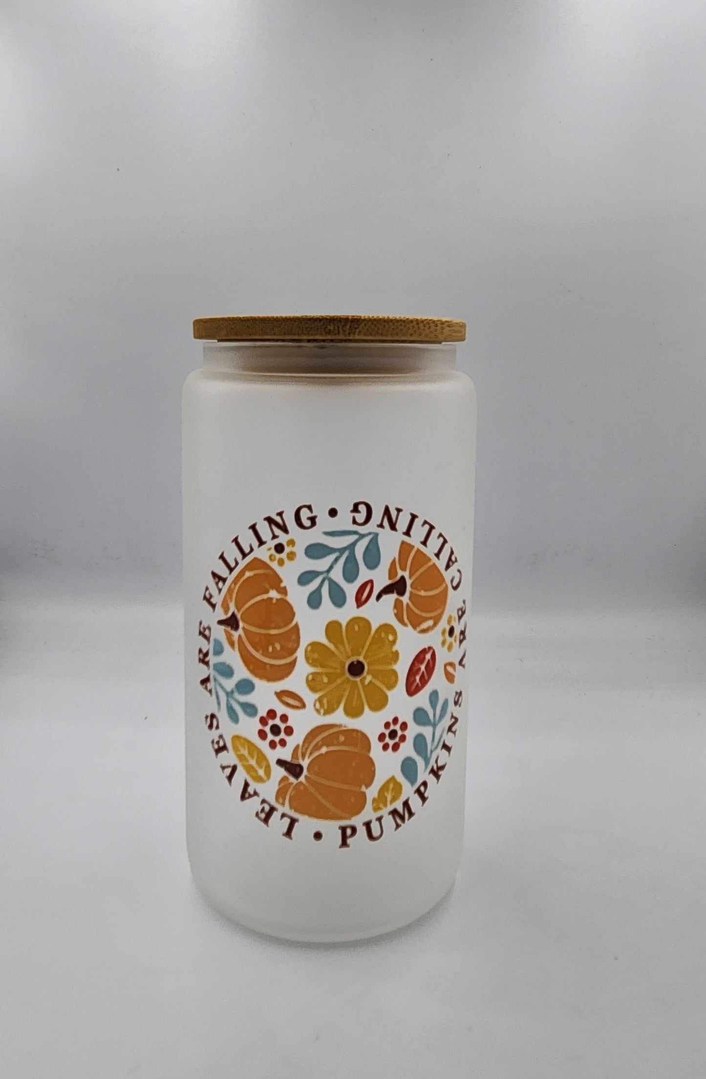 Fall Themed 16oz Glass Jar Tumbler