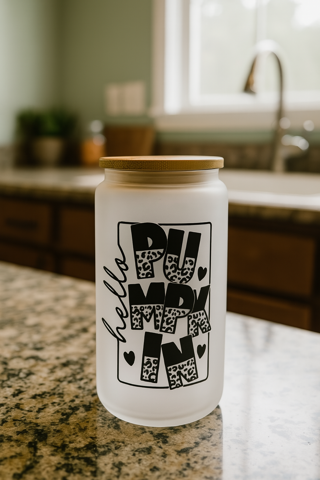 Fall Themed 16oz Glass Jar Tumbler