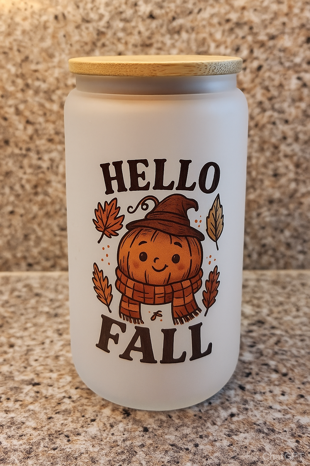Fall Themed 16oz Glass Jar Tumbler