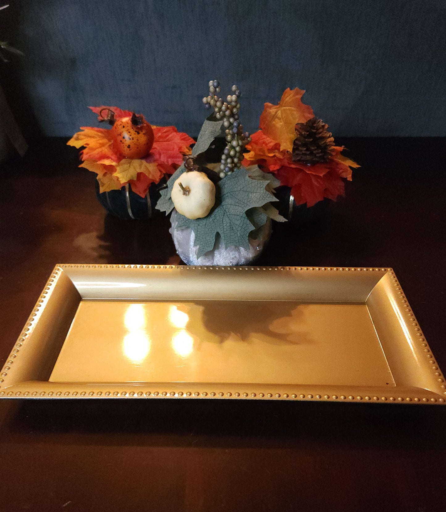 Teal and Silver Pumpkin Set