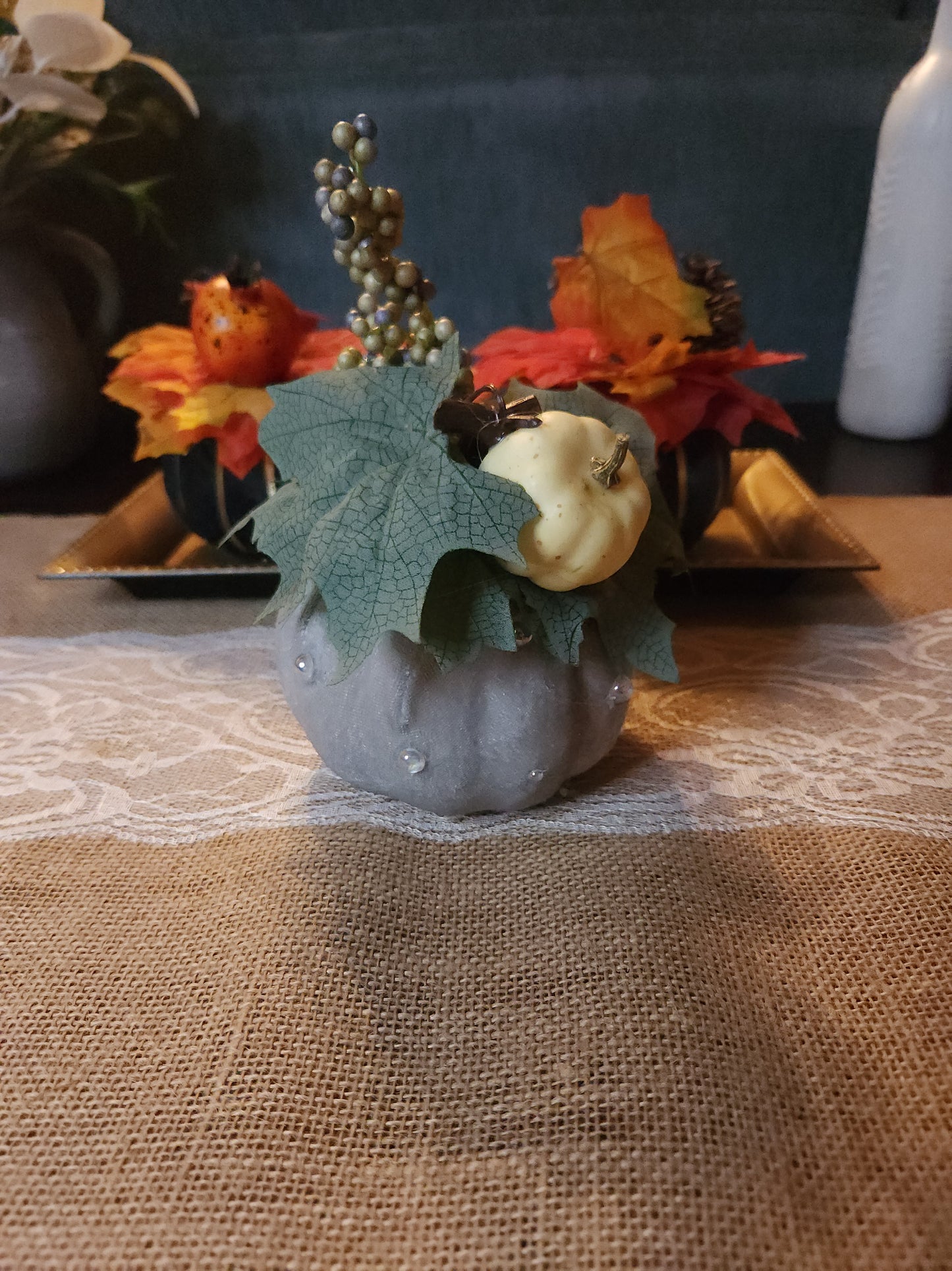 Teal and Silver Pumpkin Set