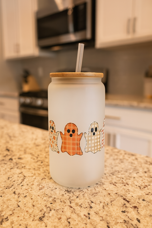 Fall Themed 16oz Glass Jar Tumbler